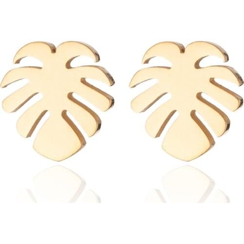 New Fashion Small Tiny Tropical Leaf Earring Monstera Leaves Ear Stud Plant Wood Brincos Bff Gift 2021 Stainless Steel Jewelry
