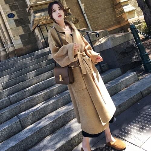 Korean Winter Add Cotton To Thicken Fashion Long Loose Woolen Coat Keep Warm Pure Color Wool Coat Plus Size 4XL Overcoat