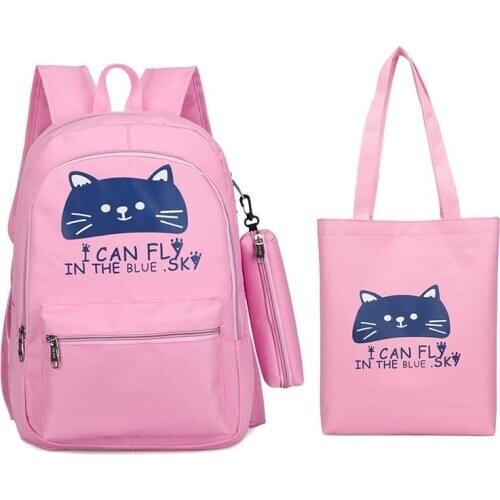 Girls Schoolbags Big Canvas Women Backpacks Luxury 3pcs/set Backpack+Book Bag+Pencil case 2021 Student Backpack Designer Cat Bag