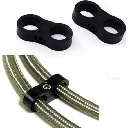 ESPEEDER 2Pcs AN4 6 8 10 Braided Rubber CPE Hose Line Clamp Aluminum Anodized Separator Separator Divider Clamp Kit Black
