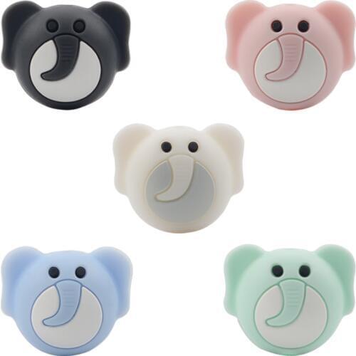 LOFCA Elephant Round Shape 5pcs/lot Silicone Teething Beads For DIY Nursing Necklace Food Grade Chew Beads