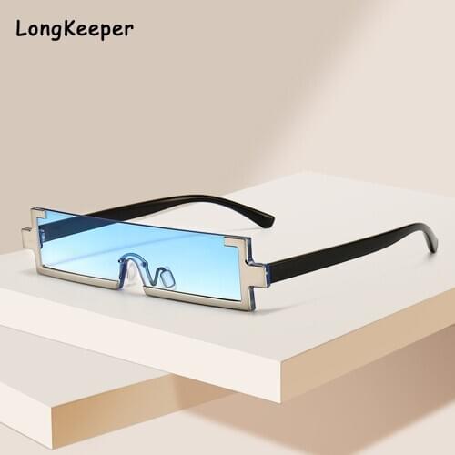 Fashion Square Small Sunglasses Women Retro Vintage One Piece Rimless Sun Glasses Men Clear Blue Shades UV400 Eyewear 2021