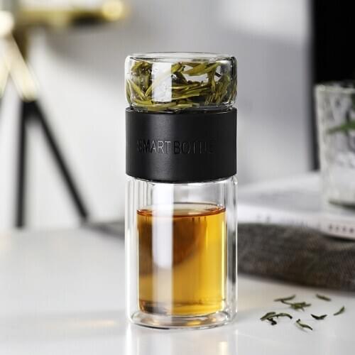 200ml Glass Water Bottle with Tea Infuser Filter Tea Separation Double Wall Glass Bottle Leakproof Water Bottle Coffee Mug