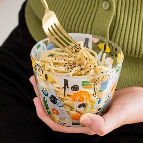 Glass Breakfast Food Creative Noodle Bowl For Noodle Shop Fruit Salad Soup Oats Bowl Transparent Material Kitchen Tableware
