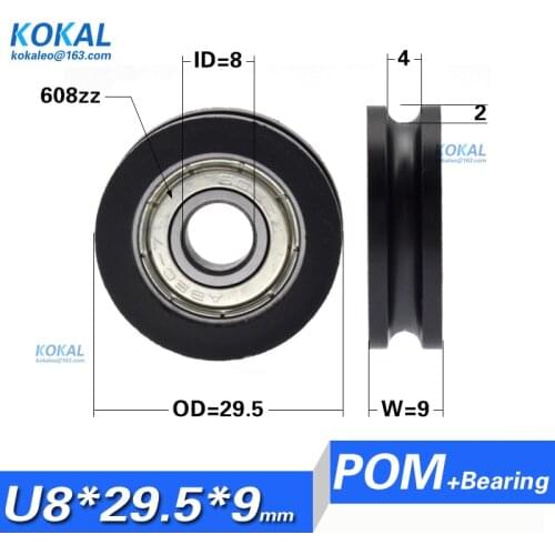 [U0829.5-9]10PCS Hot sale 608 ball bearing coated with black POM U groove pulley wheel roller furniture fittings wheel 8X29.5X9