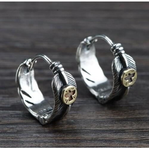 Vintage Silver 925 Feather Shape Hoop Earrings for Women 2021 Trend Couple Jewelry Ethnic Thai Silver Unusual Earrings EH003