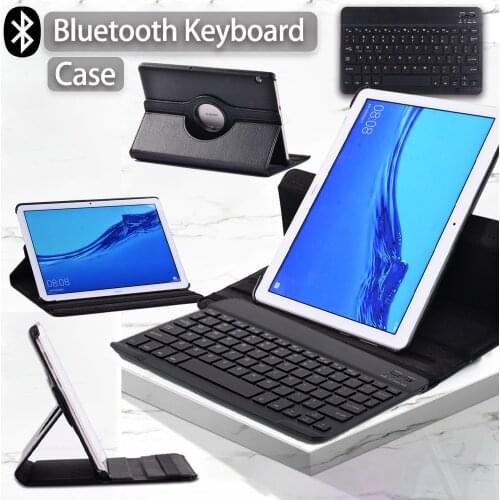 360 Rotating Case for Huawei MediaPad T5 10 10.1" Folding Stand Cover PU Leather Smart Tablet Case + Bluetooth Keyboard + Pen