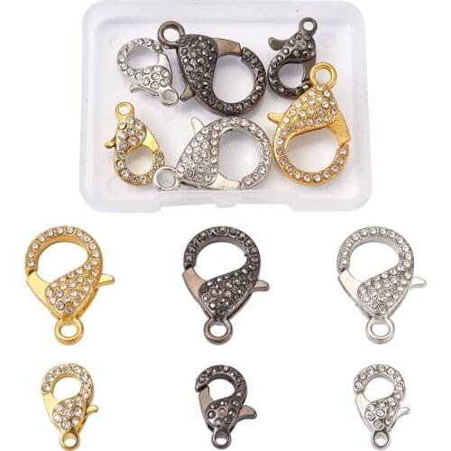 6pcs/box Fashion Jewelry Findings Alloy Rhinestone Lobster Claw Clasps Mixed Color Clasp Hooks for Necklace&Bracelet Chain DIY