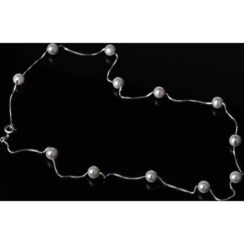 Pearls Chokers Necklaces for Women Fashion 925 sterling silver Box Chain Statement Necklace Jewelry Accessory