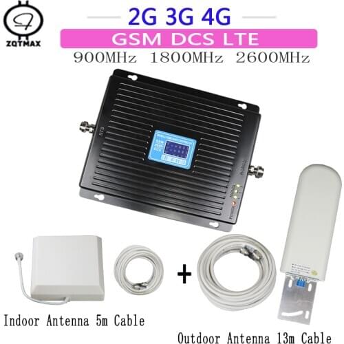 ZQTMAX 2G 3G 4G Antenna + 900 1800 2600 repeater GSM DCS cell phone signal booster 4g lte network cellular signal Amplifier
