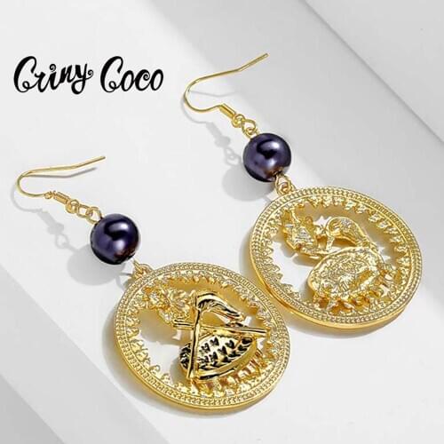 2020 Hawaiian Earrings for Women New Fashion Trendy Personality Ladies Earing Ring Shape with Gold and Black Color Hot Jewelry