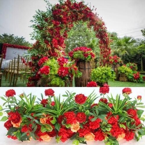 4M x 35cm hot red artificial flower strip Aisle Flowers Road Leads flower Stage Wedding Decoration