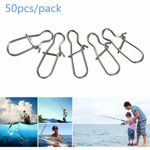 50pcs/lot High Quality Hook Lock Snap Swivel Solid Rings Safety Snaps Fishing Hooks Connector Stainless Steel