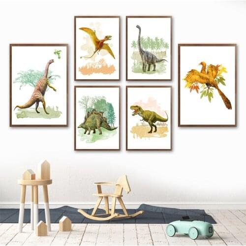 Jurassic Safari Dinosaur Tyrannosaurus Stegosaurus Wall Art Canvas Painting Posters And Prints Wall Pictures Kids Boy Room Decor