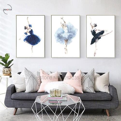 Watercolor Ballet Beautiful Girl Nordic Minimalist Canvas Picture Art Wall Painting Bedroom Decoration No Photo Framed
