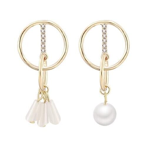 Asymmetric Rhinestone Circle Statement Earrings 925 Silver Needle Minimalist Jewelry