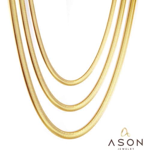 ASONSTEEL 1 pc Fashion Flat Snake Chain 4mm/6mm/8mm Thick Chain Necklace Stainless Steel 45cm with 5cm Extender for Women Men