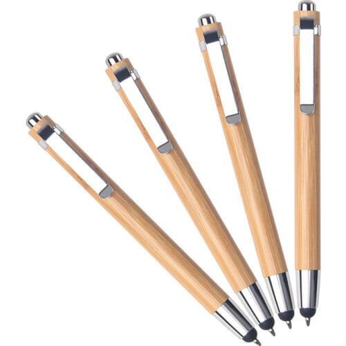 100 pcs/lot Bamboo Ballpoint Pen 2 In 1 Stylus touch pen With Silver Clip Office & School Supplies Pens & Writing Supplies Gifts