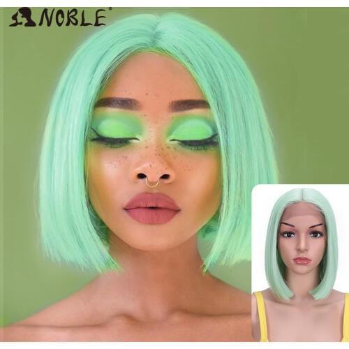 Noble Cosplay Synthetic Lace Front Wig Short Bob Straight 12"Green Wig Synthetic Wig Blonde Wigs For Black Women Cosplay Wig