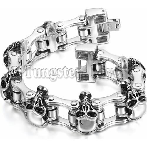 New Mens Large Heavy Stainless Steel Bracelet Link Wrist Skull Design Biker Bicycle Motorcycle Chain Bracelet 23cm*26mm
