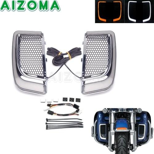 For Harley Touring 2014-2020 Motorcycle LED Turn Signal Fairing Lower Grills Light Tri Street Glide CVO FLTRU FLTRK FLHTK FLHXSE