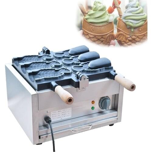Electric Taiyaki Maker, 3 Open-Mouth Fish Shaped Waffle Cones, Ice Cream Cone Iron Plate Oven 220V/110V