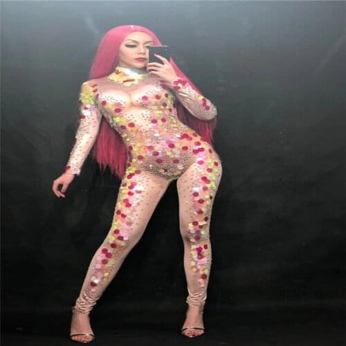 F33 Mermaid sequins Rhinestones Jumpsuit singer dj ds bodysuit sexy stage wears women outfit party dress clothe catwalk perform