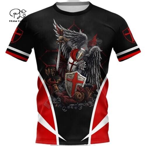 Mens women Knights Templar t shirt Summer 3d tshirts Warrior print black white red tees casual short sleeve tops outwear