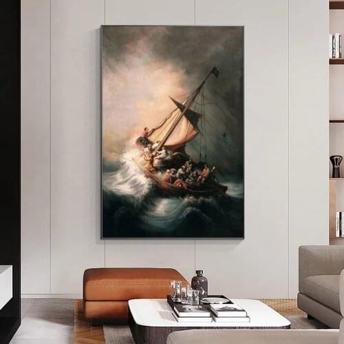 Christ In The Storm on The Sea of Galilee Canvas Poster Painting Wall Art Decor Living Room Bedroom Study Home Decoration Prints