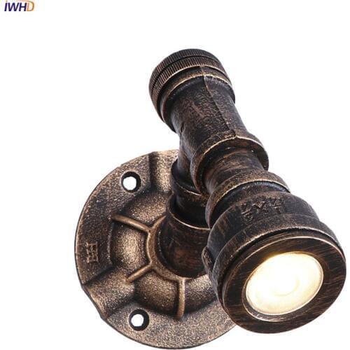 IWHD American Country Vintage Wall Lamp Bedroom Stair Mirror Loft Decor Indsutrial Water Pipe Wall Light Sconce LED Applique