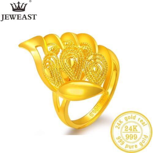 JLZB 24K Pure Gold Ring Real AU 999 Solid Gold Rings Elegant Shiny Beautiful Upscale Trendy Classic Jewelry Hot Sell New 2020
