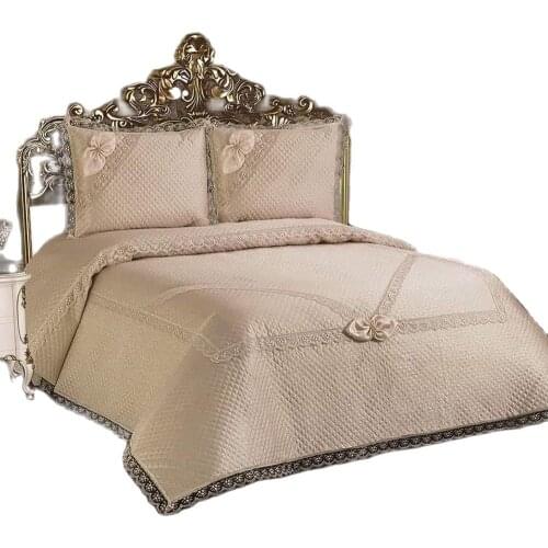 Double bed Pique set pillowcase 2 Pieces, cappuccino color Bed Cover Bedspread on the bed