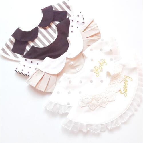 Japanese Style Baby Round Cotton Bib Princess Lace Saliva Towel Fake Collar embroidery Pleated Burp Cloths Infant Baby Care Use