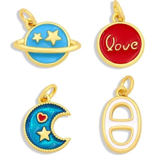 OCESRIO Brass Zirconia Moon Charms Mini Medallion Charms for Bracelet Enamel Charms for Earrings Accessories for Jewelry chma072