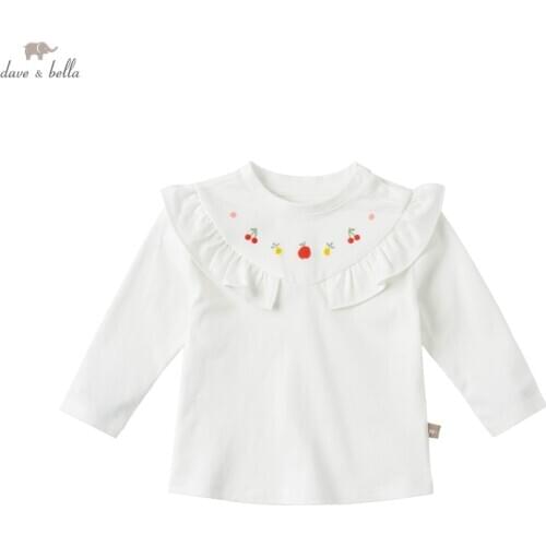 DBM16964 dave bella spring baby girls cute cartoon ruched T-shirt children tops girl kids fashion tees