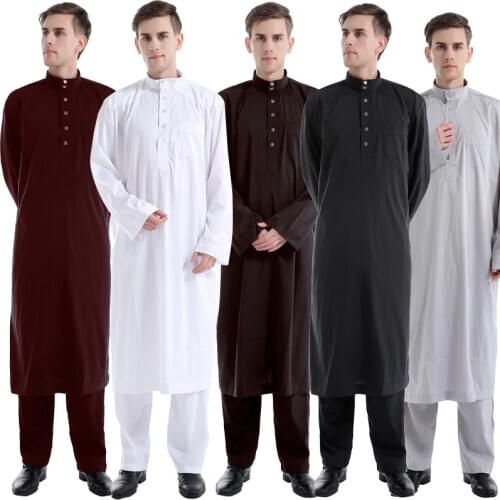 Muslim Robe Arab Men Thobe Ramadan Costumes Solid Arabic Pakistan Saudi Arabia Eid Turkey Abaya Male National Islamic Clothing