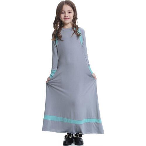 Muslim Dress for Girls 3-12Y Elastic Long Dresses Kaftan Tunics Arab Child Abiye Islamic Robes Clothes Loose Soft National Dress