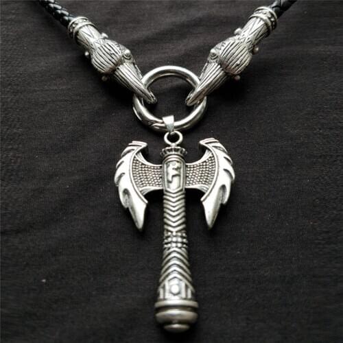 MenS Viking Celt Raven Axe Pendant OdinS Symbol Scandinavian Rune Leather Rope Nacklace Charm Male Norse Amulet Jewelry