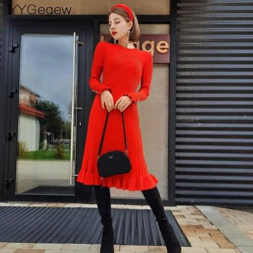 Autumn winter thick Mermaid sweater dress elegant knit Trumpet dress women slim midi dress Female chic knit elegant dress