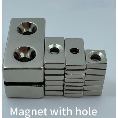 Neodymium magnet, block, small, strong, permanent, rectangular, bearing hole