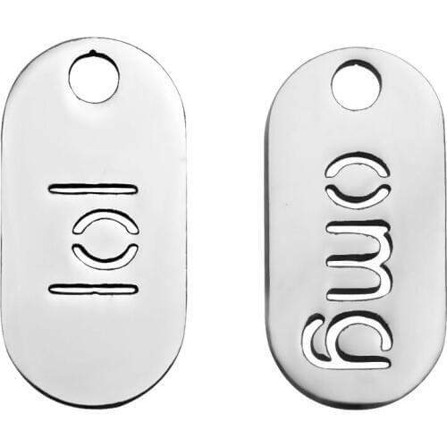 2017 New 316l Stainless Steel DIY Normal Polished LOL/OMG Square Charms Floating Pendants for Bracelet Necklace Jewelry Making