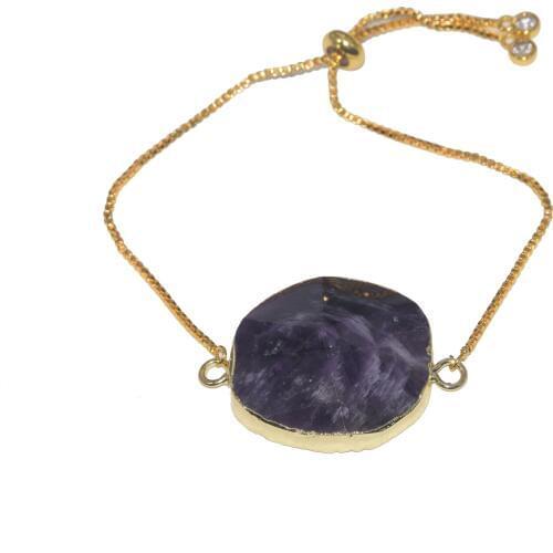 New Style Fashion Jewelry Purple Crystal quartz gold chain bracelet 2019 irregular natural stone bracelet for men