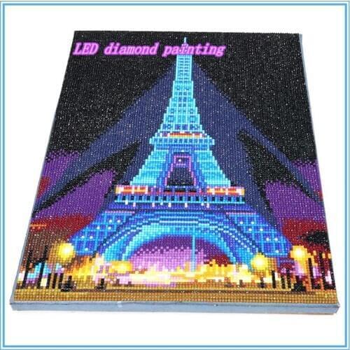 Full Round Drill 5D DIY New LED Light Diamond Painting "Eiffel Tower" 3D Embroidery Cross Stitch Mosaic Decor Gift 30X40CM