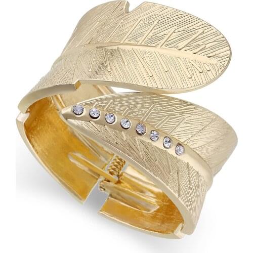 Gold Plated Statement Leaf Bracelet Cuff Bangle for Women Gold Plated Inlaid CZ Diamonds Pearls Bracelet Chunky Bangle Gifts