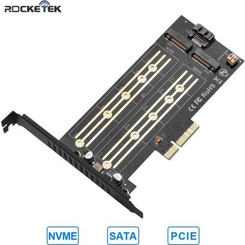 Rocketek PCIE to M2 Hard Disk Adapter Expansion Cards PCI-E X4 3.0 M.2 SSD SATA/NVME Protocol NGFF M key/B key/B&M key Computer