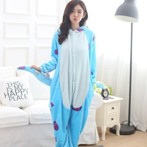 Blue Monster Onesie Pajamas Kigurumi Animal Cosplay Costume Halloween Family Pijamas Women