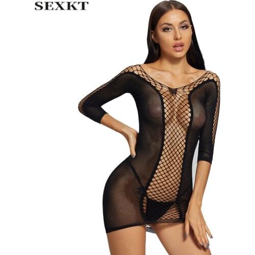 INS Sexy Lingerie Sexy Half Sleeve Sheath Fishnet Short Skirt See-through Sexy Sleepwear Sexy Lingerie for Women Erotic Sissy