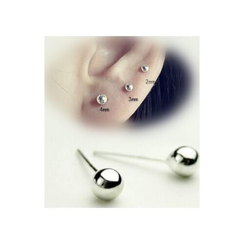 Sterling Silver 925 Round Ball Ear Studs Earring Pin Brand New 1.5mm 2mm 3mm 20pcs/box wholesale free shipping pACKAGE