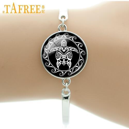 TAFREE Brand retro sea turtle tattoo pattern bracelet handmade glass cabochon dome vintage animal art men women jewelry T507