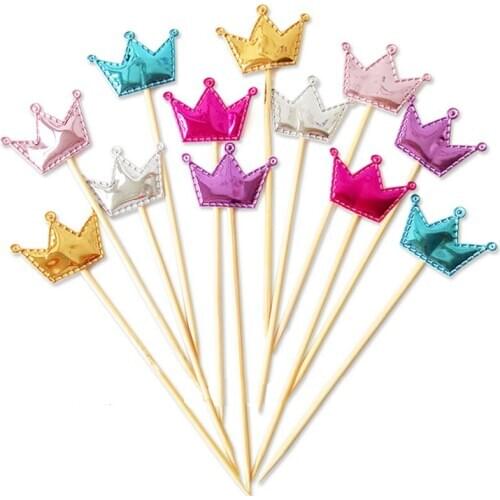 5 Pcs/lot Lovely Gold Red Pink Blue Crown Cake Topper For Birthday Cupcake Flag Baby Shower Party Wedding Decoration Supplies
